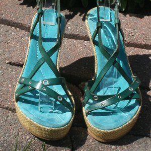 HEYRAUD PLATFORM SANDALS EU 36 TEAL LEATHER